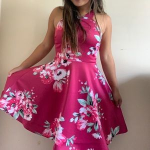 Macy’s hoco/formal pink/floral dress, worn once!